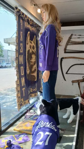 A North Fremont letter sweater in the homecoming window