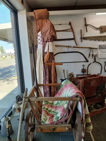 The large window decorated for Pioneer Days